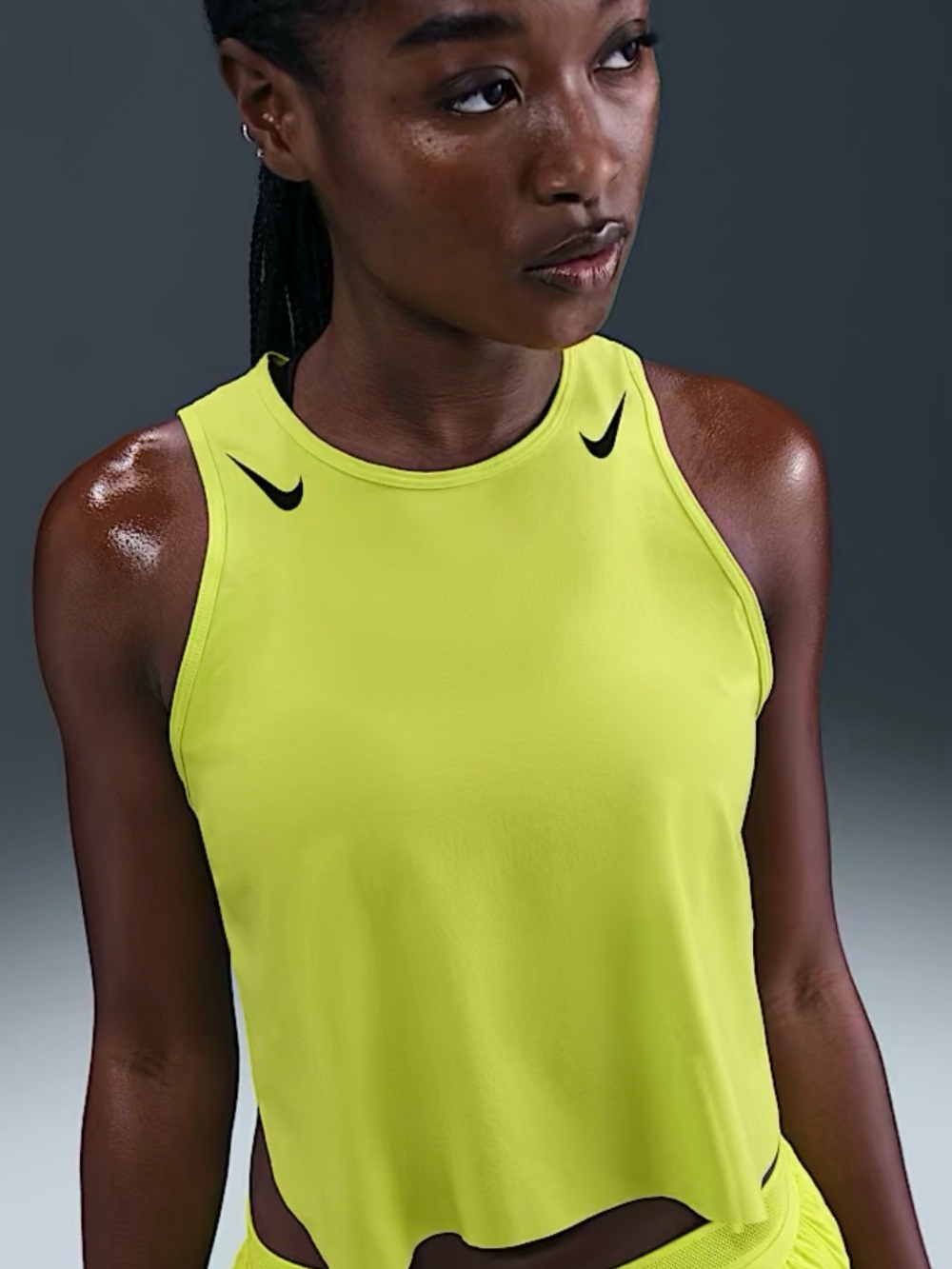 NWT Nike Aeroswift ADV Neon Yellow Athletic Tank Top with Black Swoosh